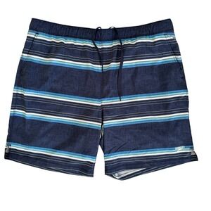 Speedo 2XL Blue Striped Lined Elastic Waist Drawstring Pockets Men's Swim Trunks